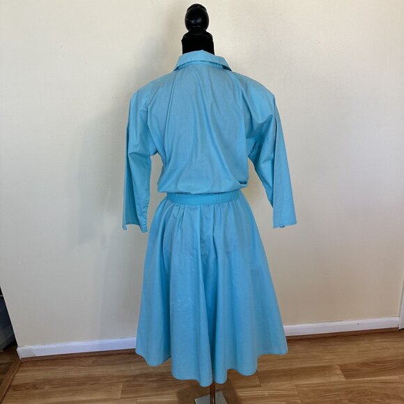 Vtg Womens Aqua Shirt Dress Belted Pockets By Vicki Waynes Midi 80s Housewife - Picture 7 of 14